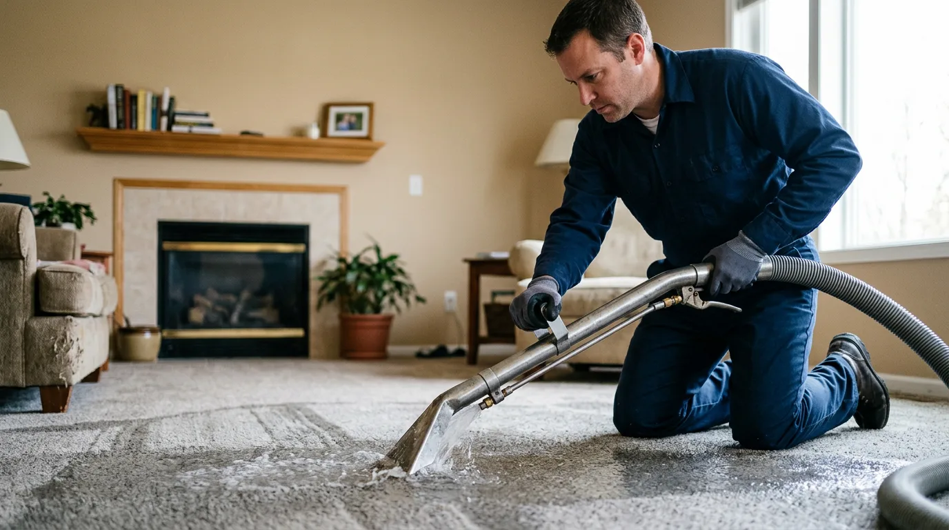 Water damage restoration technician working near Hawk Point, MO